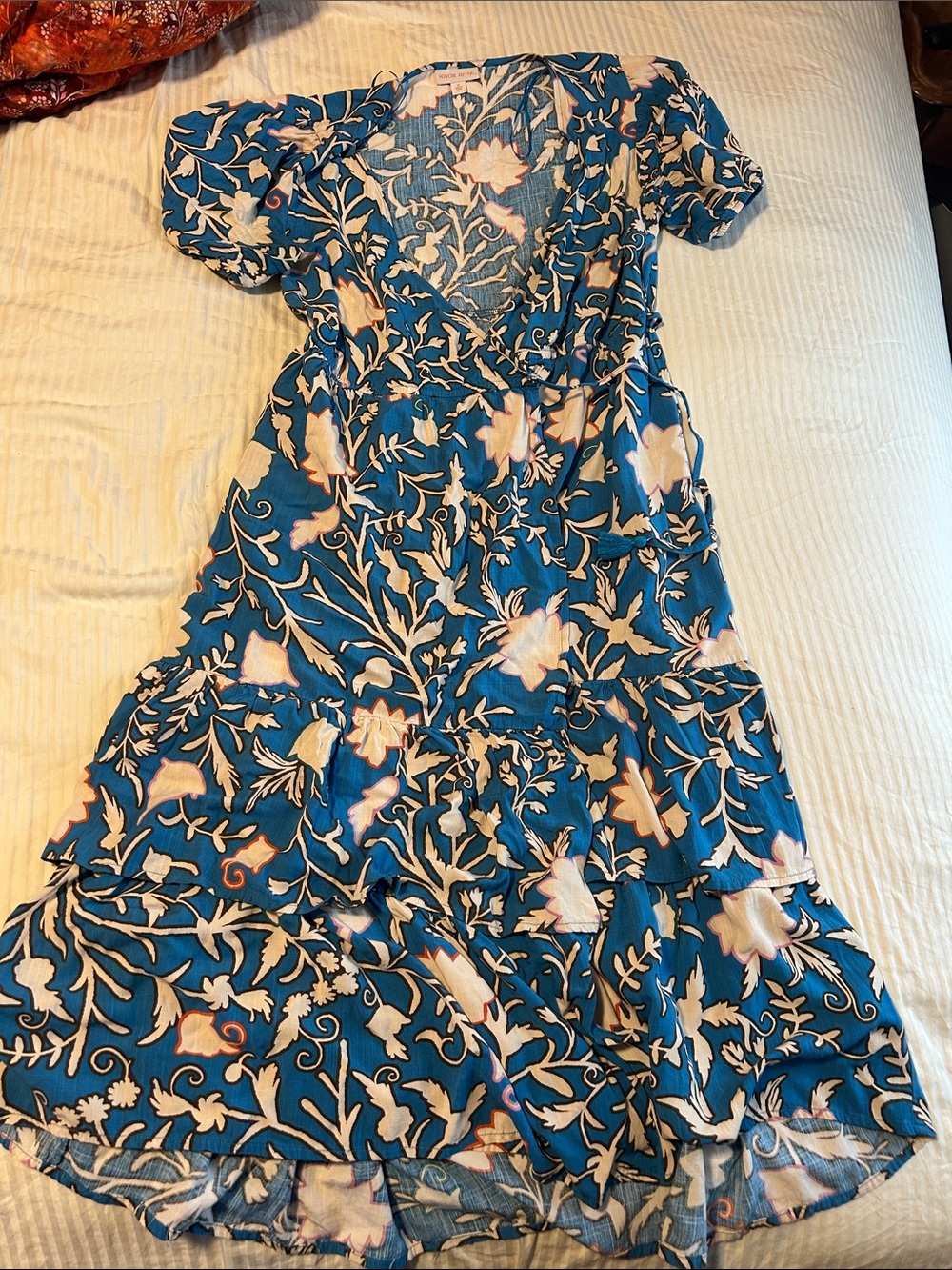 Knox Rose Teal Floral V-Neck Tiered Midi Dress